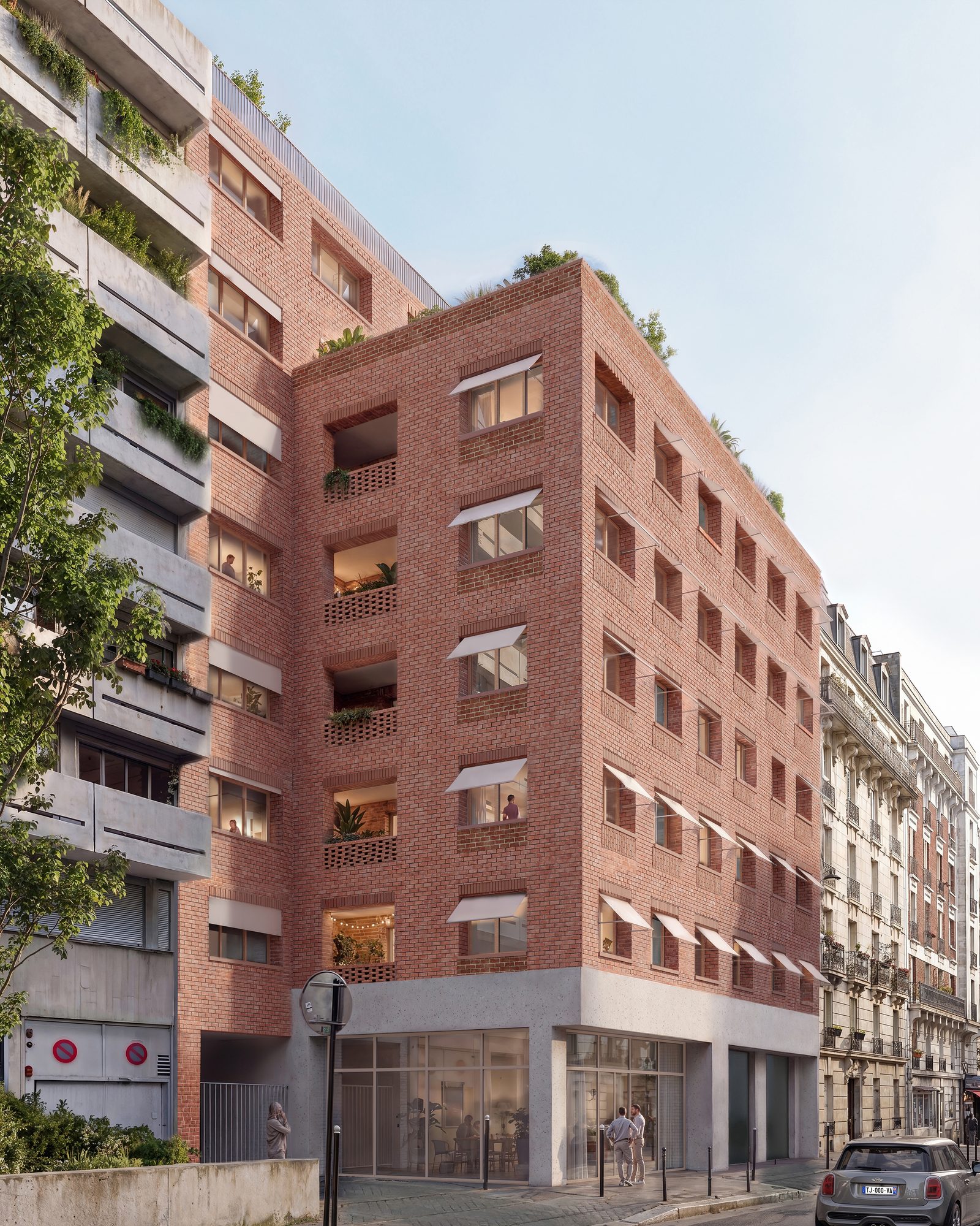 Façade sur rue de la résidence Les Ateliers Dollfus, Paris 18e