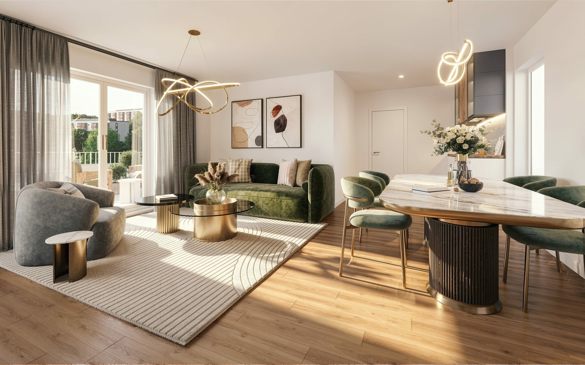 Séjour lumineux d'un appartement neuf à Poissy